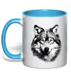 Чашка з кольоровою ручкою Вовк голова Блакитний Чашка з кольоровою ручкою Вовк голова Блакитний фото