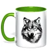 Чашка з кольоровою ручкою Вовк голова Зелений Чашка з кольоровою ручкою Вовк голова Зелений фото