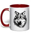 Чашка з кольоровою ручкою Вовк голова Червоний Чашка з кольоровою ручкою Вовк голова Червоний фото
