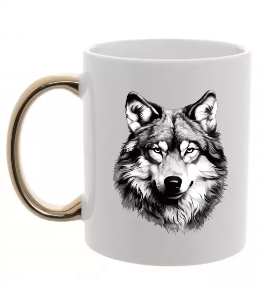 Чашка з кольоровою ручкою Вовк голова Золото фото