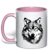 Чашка з кольоровою ручкою Вовк голова Ніжно рожевий Чашка з кольоровою ручкою Вовк голова Ніжно рожевий фото