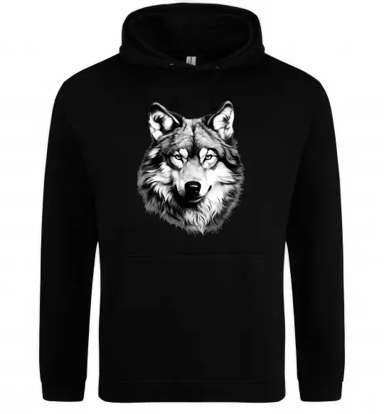 Мужская толстовка (худи) Вовк голова Черный фото