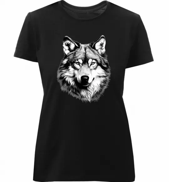 Жіноча преміум футболка Вовк голова Чорний фото