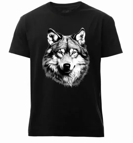 Чоловіча преміум футболка Вовк голова Чорний фото