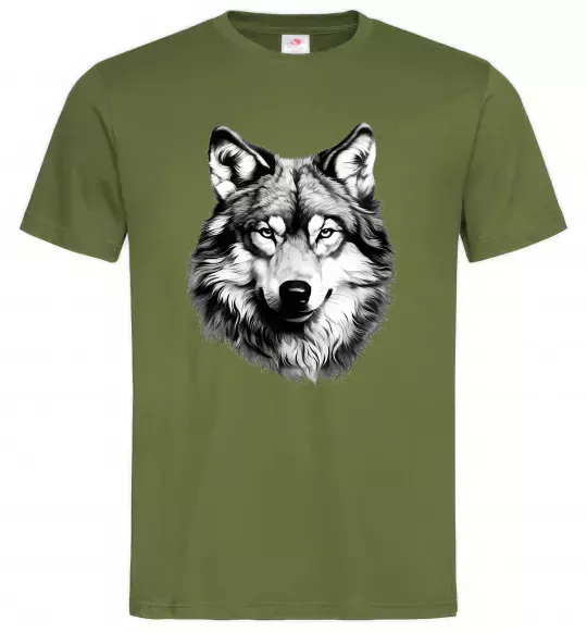 Мужская футболка Вовк голова Оливковый фото