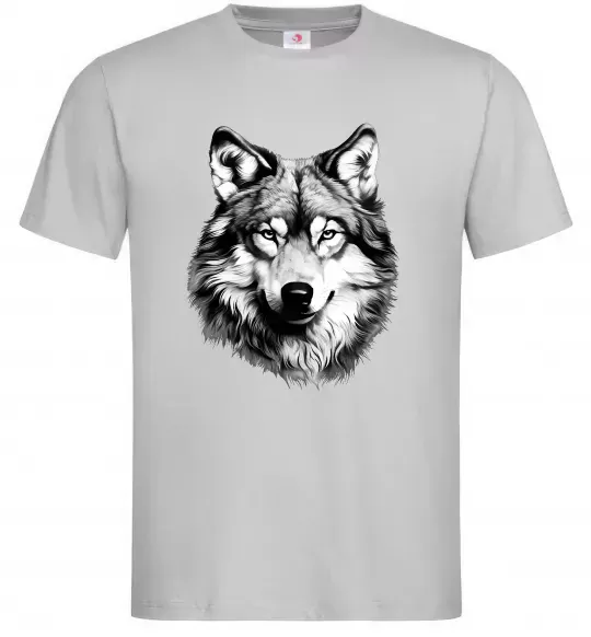 Мужская футболка Вовк голова Серый фото
