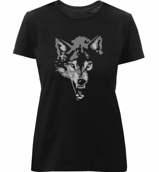Жіноча преміум футболка Вовк морда Чорний фото