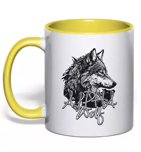 Чашка з кольоровою ручкою Alpha wolf Сонячно жовтий фото
