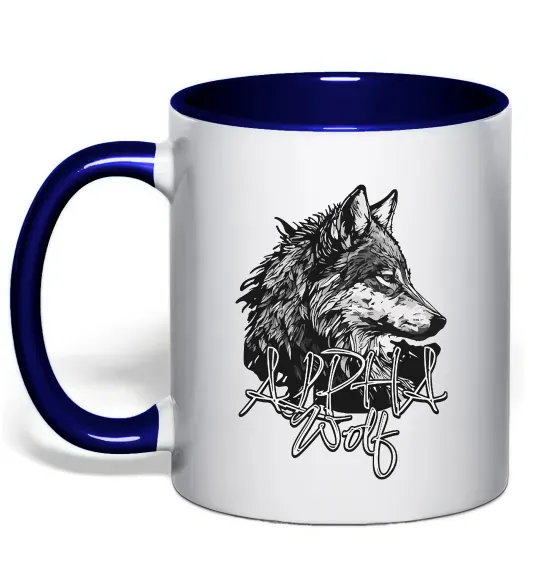Чашка з кольоровою ручкою Alpha wolf Глибокий темно-синій фото