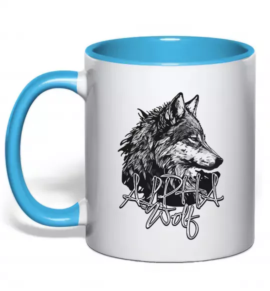 Чашка з кольоровою ручкою Alpha wolf Блакитний фото