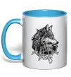 Чашка з кольоровою ручкою Alpha wolf Блакитний фото