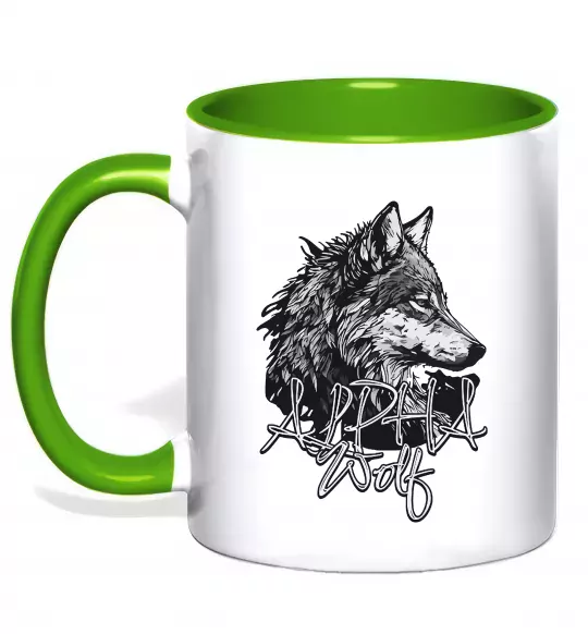 Чашка з кольоровою ручкою Alpha wolf Зелений фото