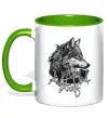 Чашка з кольоровою ручкою Alpha wolf Зелений фото