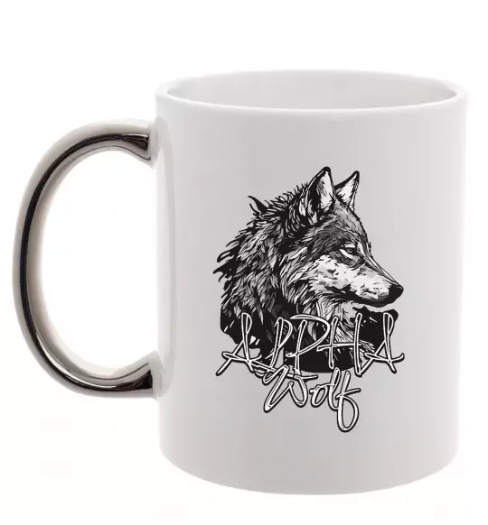 Чашка з кольоровою ручкою Alpha wolf Срібло фото