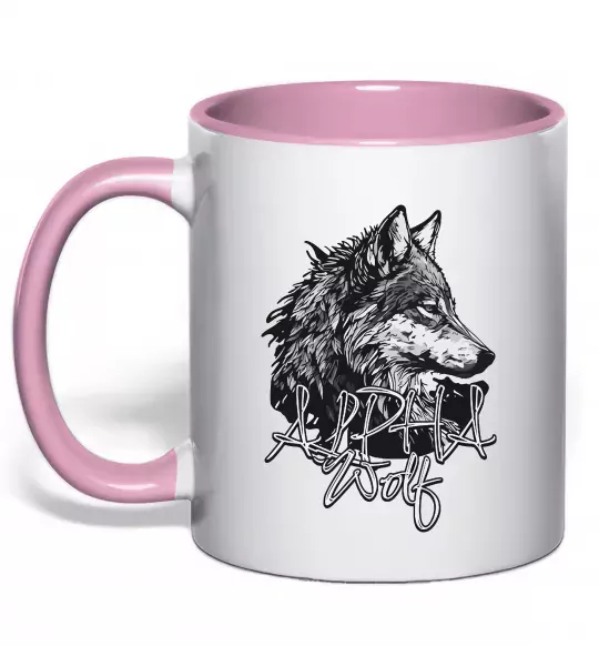 Чашка з кольоровою ручкою Alpha wolf Ніжно рожевий фото