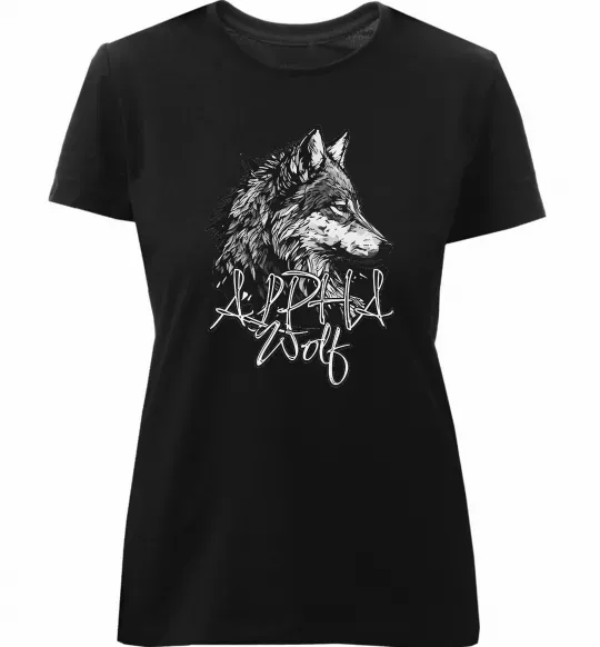 Женская премиум футболка Alpha wolf Черный фото