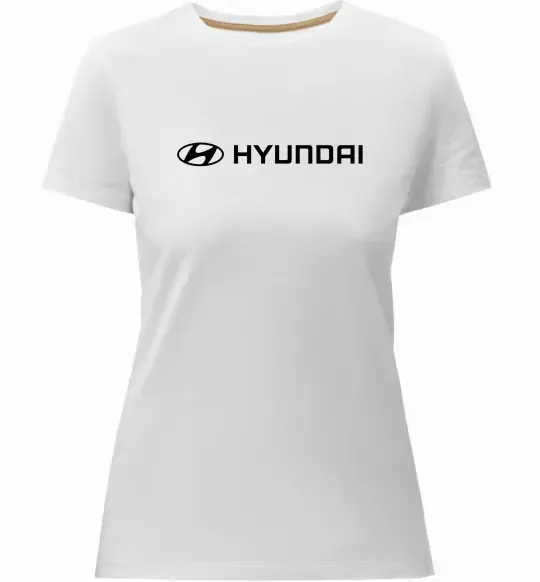 Жіноча преміум футболка Hyundai logo та назва Білий фото