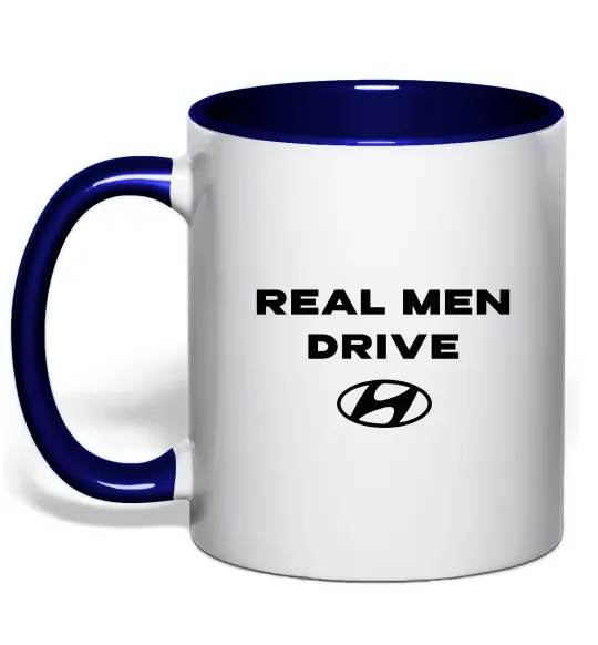 Чашка з кольоровою ручкою Real men drive Hyundai Глибокий темно-синій фото