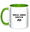 Чашка с цветной ручкой Real men drive Hyundai Лаймовый фото