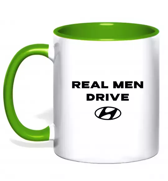 Чашка з кольоровою ручкою Real men drive Hyundai Зелений фото