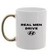 Чашка з кольоровою ручкою Real men drive Hyundai Золото фото