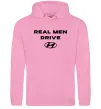 Мужская толстовка (худи) Real men drive Hyundai Розовый фото