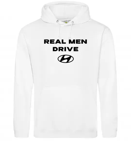 Мужская толстовка (худи) Real men drive Hyundai Белый фото