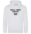 Мужская толстовка (худи) Real men drive Hyundai Серый меланж фото