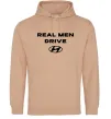 Мужская толстовка (худи) Real men drive Hyundai Песочный фото