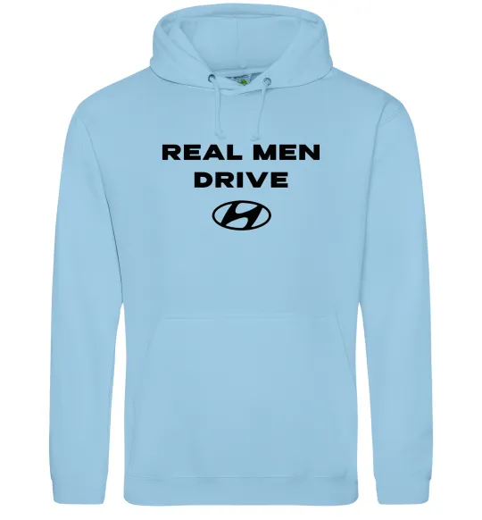 Мужская толстовка (худи) Real men drive Hyundai Голубой фото