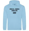 Мужская толстовка (худи) Real men drive Hyundai Голубой фото