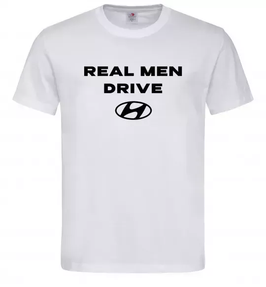 Чоловіча футболка Real men drive Hyundai Білий фото