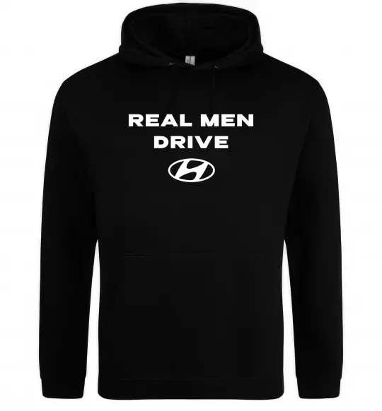 Мужская толстовка (худи) Real men drive Hyundai Черный фото