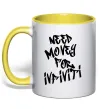 Чашка с цветной ручкой Need money for Infiniti Солнечно желтый фото