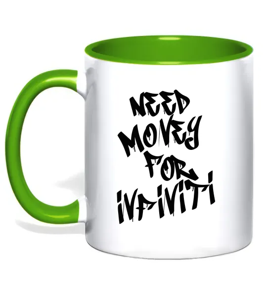 Чашка с цветной ручкой Need money for Infiniti Лаймовый фото