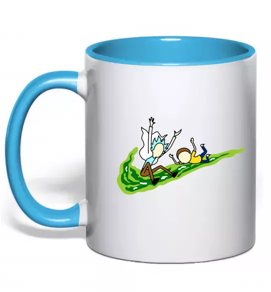 Чашка с цветной ручкой Рік та Морті летять на значку Голубой фото