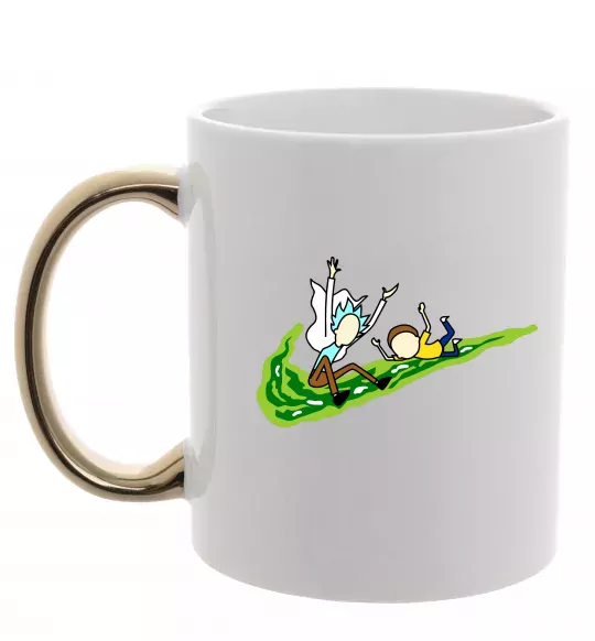 Чашка с цветной ручкой Рік та Морті летять на значку Золото фото