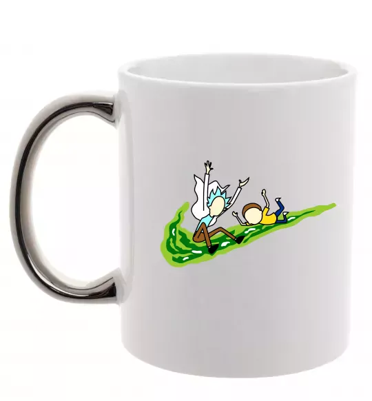 Чашка с цветной ручкой Рік та Морті летять на значку Серебро фото