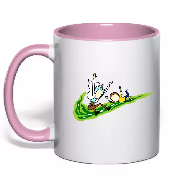 Чашка с цветной ручкой Рік та Морті летять на значку Нежно розовый фото