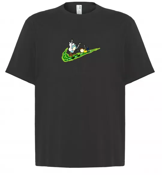 Футболка Оверсайз Рік та Морті летять на значку Чорний фото