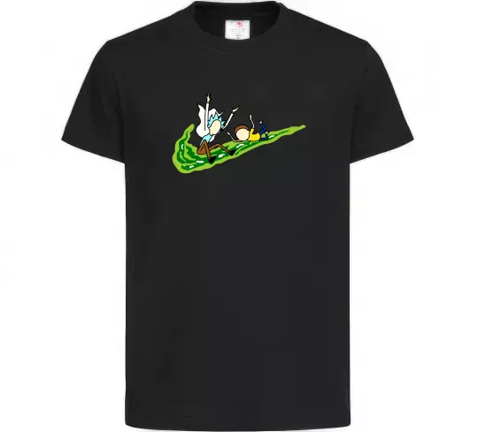Дитяча футболка Рік та Морті летять на значку Чорний фото