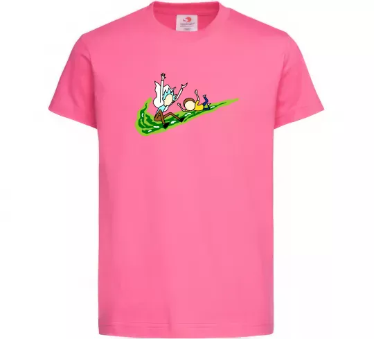 Дитяча футболка Рік та Морті летять на значку Яскраво-рожевий фото