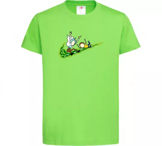 Дитяча футболка Рік та Морті летять на значку Лаймовий фото