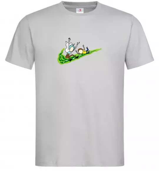 Чоловіча футболка Рік та Морті летять на значку Сірий фото