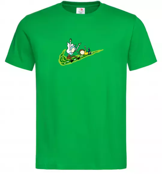 Чоловіча футболка Рік та Морті летять на значку Зелений фото