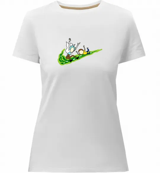 Жіноча преміум футболка Рік та Морті летять на значку Білий фото