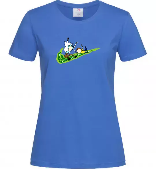 Жіноча футболка Рік та Морті летять на значку Яскраво-синій фото