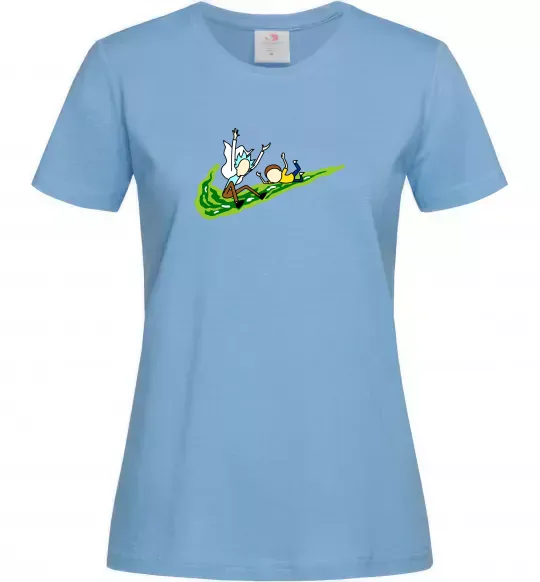 Жіноча футболка Рік та Морті летять на значку Блакитний фото