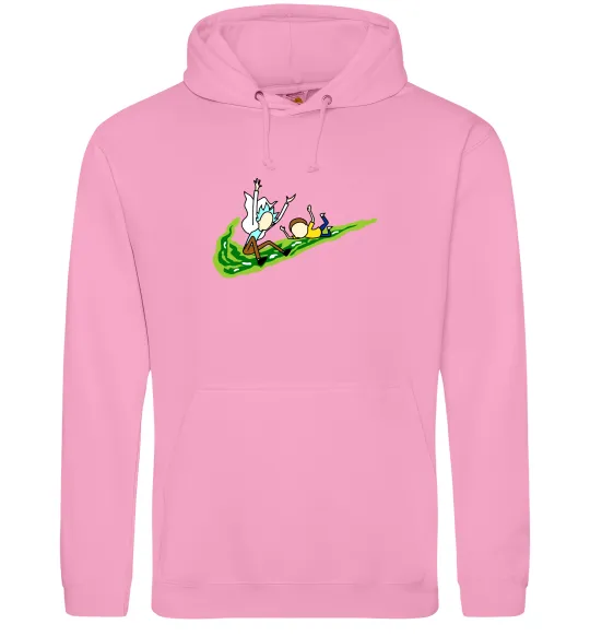 Мужская толстовка (худи) Рік та Морті летять на значку Розовый фото