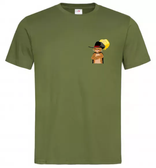 Чоловіча футболка Кіт у чоботях маленький Оливковий фото